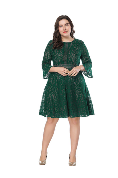 Plus Lace Long Sleeve Short Dress