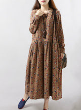 Winter Vintage Print Casual Long Sleeve Floral Dress