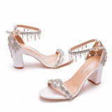 Rough Beaded Rhinestone Tassel Wedding Shoes