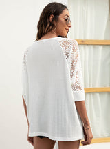 Loose Round Neck Casual Lace Blouse