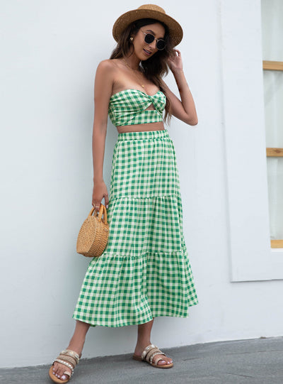 Loose Beach Plaid Print Skirt