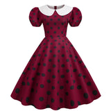 Dot Short Sleeve Doll Collar Print Dress