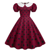Dot Short Sleeve Doll Collar Print Dress