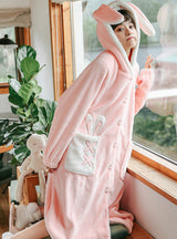 Pink Rabbit Pocket Long Sleeve Winter Nightwear