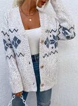Snowflake Single-breasted Pocket Sweater