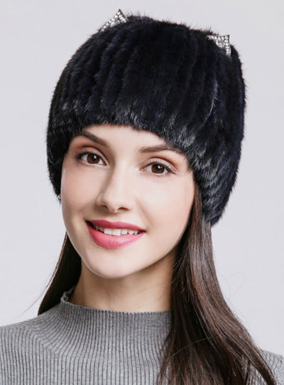 Natural Mink Fur Lovely Cat Ear Hats Cap