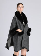 New Rex Rabbit Fur Collar Shawl Cloak Coat