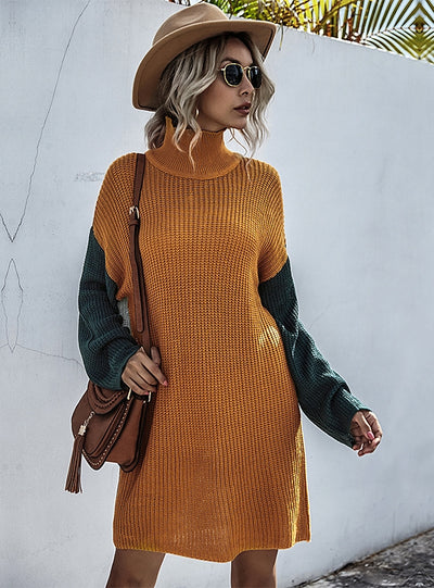 Loose High Contrast Collar Sweater Dress