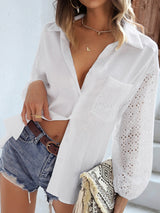 Solid Color Shirt Stitching Lace Top