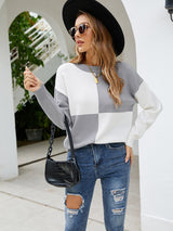 Crew Neck Stitching Contrast Sweater