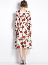 Square Vintage Rose Print High Waist Dress