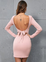 Open Back Slim Long Sleeve Dress