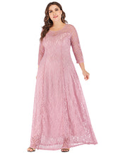 Large Size Lace 3/4 Sleeves Hollow Out Long Dress