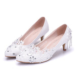 Pearl Lace Flower Pointed Wedding Shoes