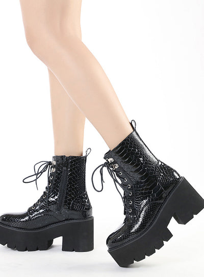 Women's Thick Front Lace Sponge Cake Bottom Martin Boots