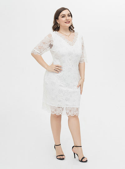 Plus Size Lace Hollow Short Sleeves Dress