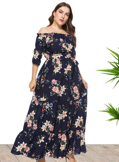 Bohemia Print Short Sleeve Plus Dress