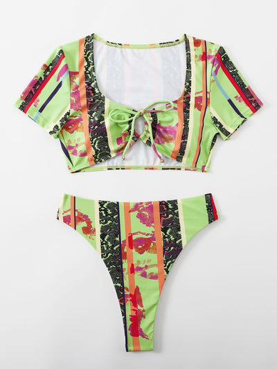 Sexy Vertical Leaf Print Bikini