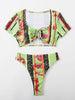 Sexy Vertical Leaf Print Bikini