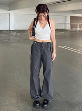 Grey Drawstring-adjusted Trousers High Waist Pant