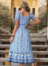 Printed High Waist Off the Shoulder Dress