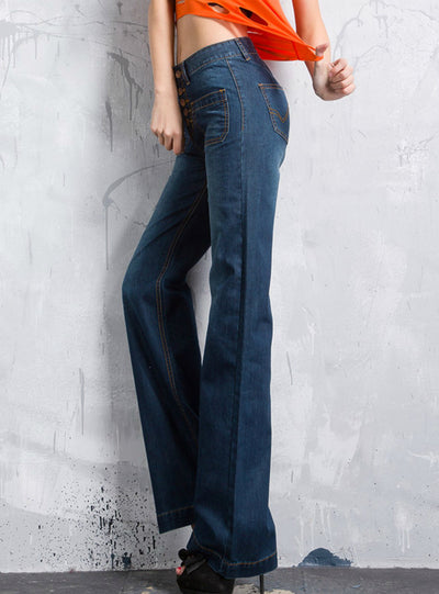Wide Leg Denim Jeans Breasted Dark Blue