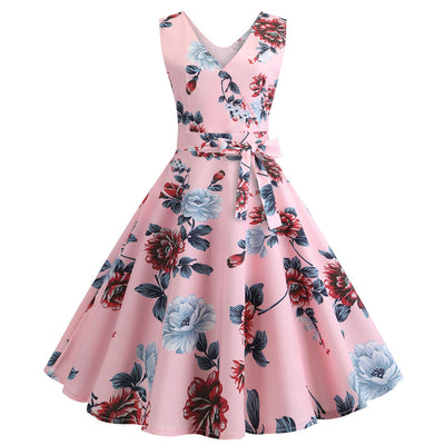 Sexy Sleeveless V-neck Print Dress