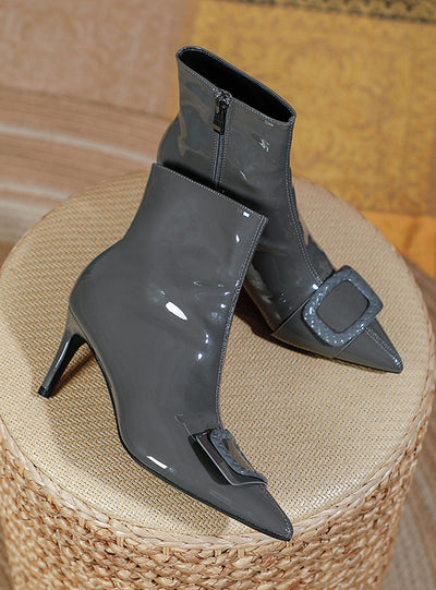 Pointed Patent Leather Female Zipper Single Boot