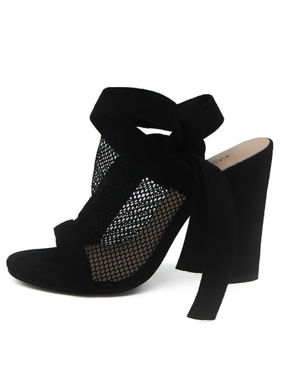 Sandals Bandage Flock Cross Strap Lace Up High Heels 