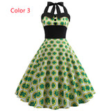 Retro Sleeveless Four-leaf Clover Print Dress