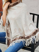 Women Cloak Knit Fur Collar Shawl