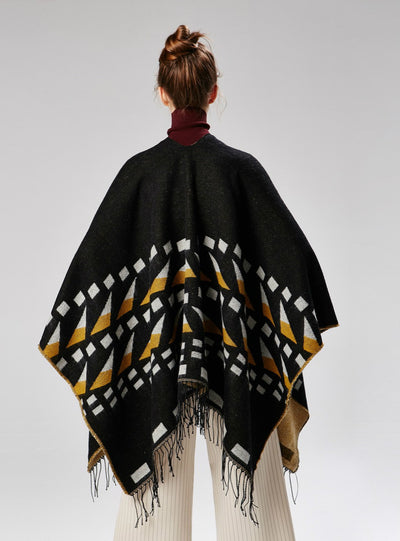 Triangular Small Square Jacquard Tassel Split Cloak