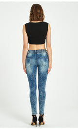 Women Stretch Holes Pant Jeans