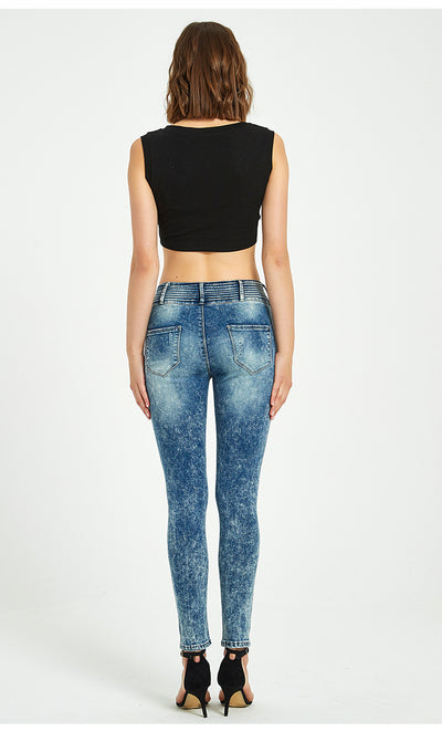 Women Stretch Holes Pant Jeans