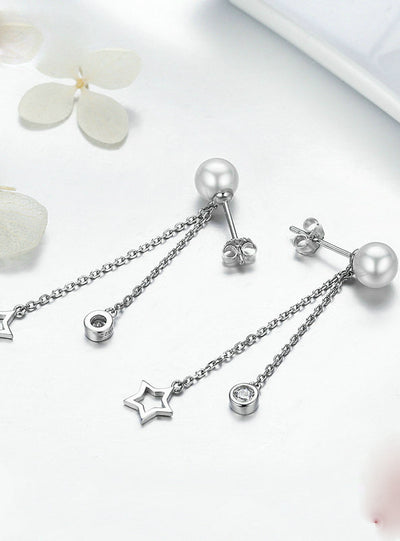 925 Sterling Silver Twinkle Star Imitation Pearl 