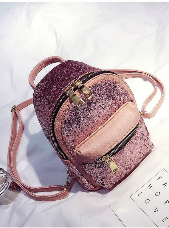 Women's Sequins Pu Leather Backpack Children 