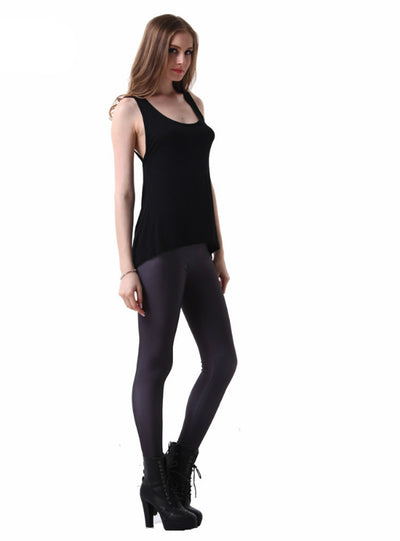 Printed Pants Lady Elastic Wet Look Black Leggings