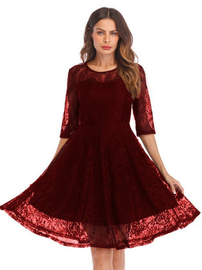 Round Neck Big Swing Retro Lace Dress