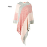 Color Matching Striped Hooded Cape Pullover Knitted Shawl