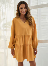 Loose V-neck Casual Long Sleeve Dress