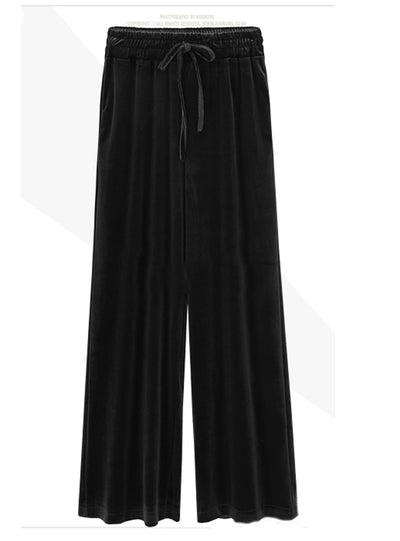 Velvet Trousers Elastic Waist Loose Wide Leg Pants