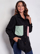 Loose Corduroy Stitching Pocket Long Sleeve Jacket