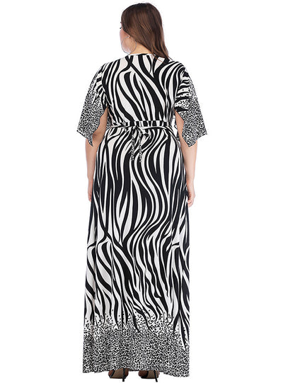 Printed V-neck Bat Sleeve Plus Dress