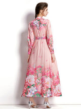 Collar Lantern Sleeve Big Swing Print Dress