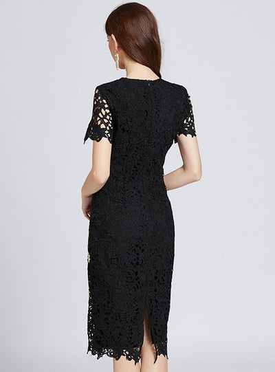 Retro Openwork Embroidered Short Sleeve Dress