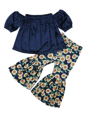 Off shoulder Tank Tops +Sunflower Bell Bottom