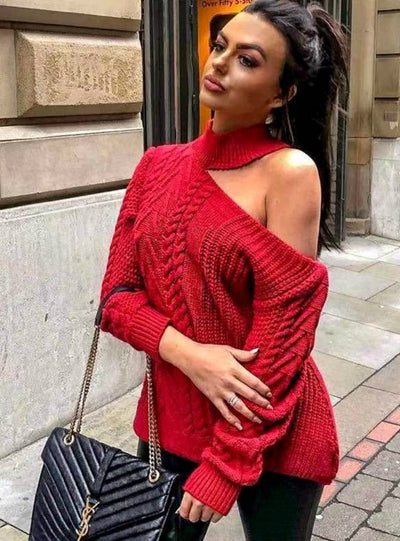 Loose Sweater Bare Shoulders Knitted Pullovers