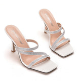 Square Diamond Hollow High-heeled Slippers