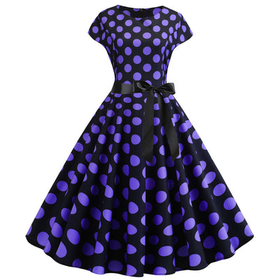 Women Dot Print Dress With Belt