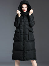 Loose Long-sleeved over-the-knee Hooded Down Jacket